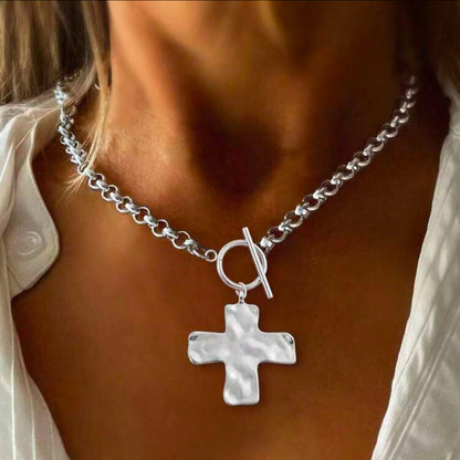Cross Pendant Heart Drop Alloy Necklace