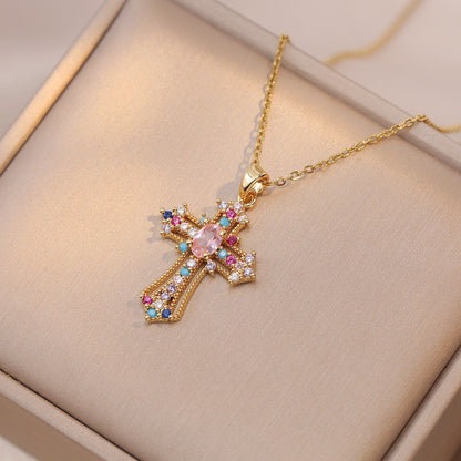 Cross Pendant Zircon Necklace for Women