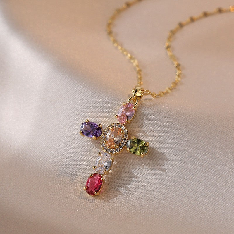 Cross Pendant Zircon Necklace for Women
