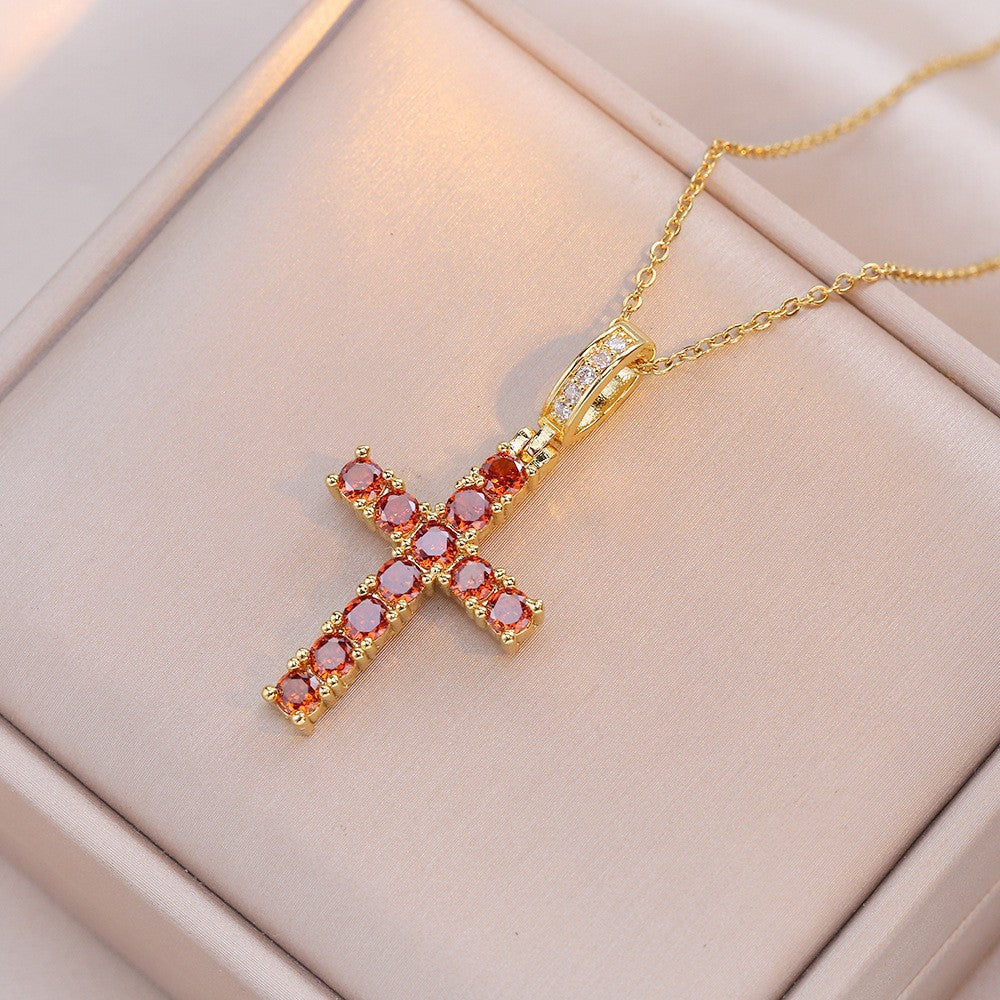 Cross Pendant Zircon Necklace for Women