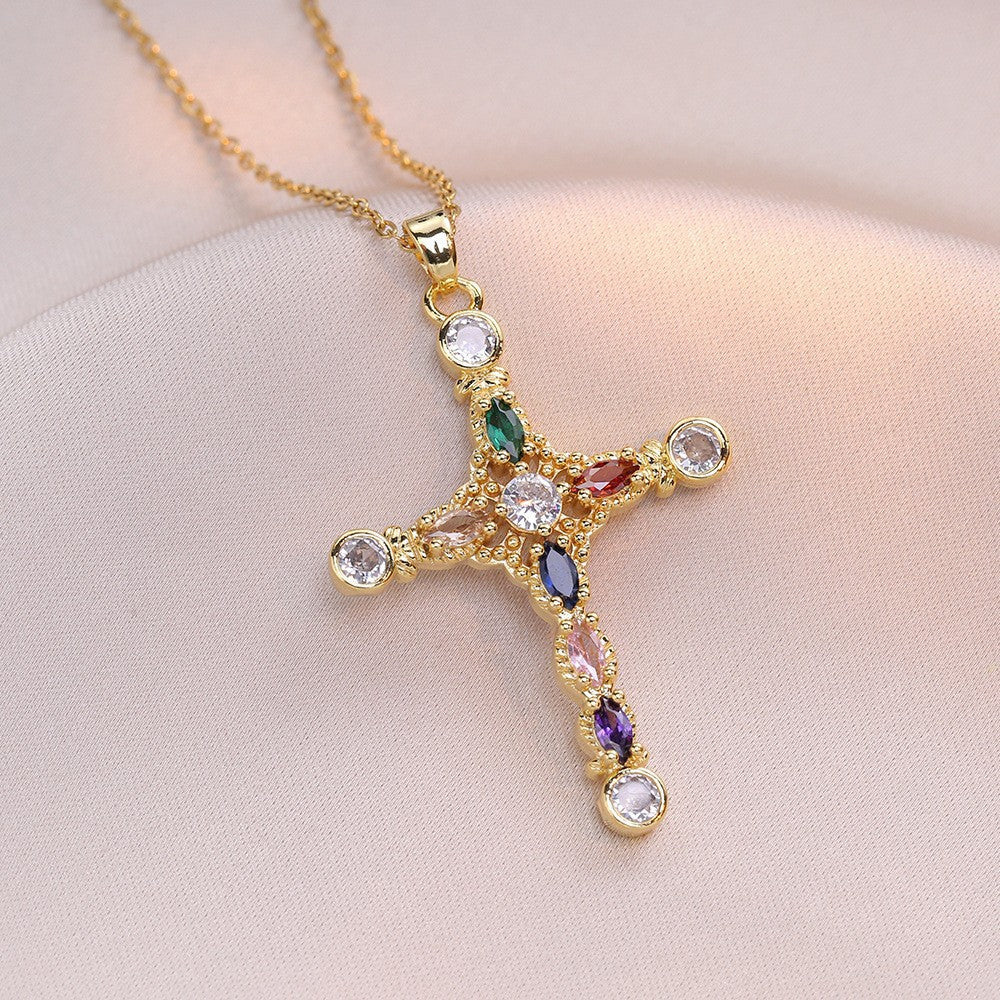 Cross Pendant Zircon Necklace for Women