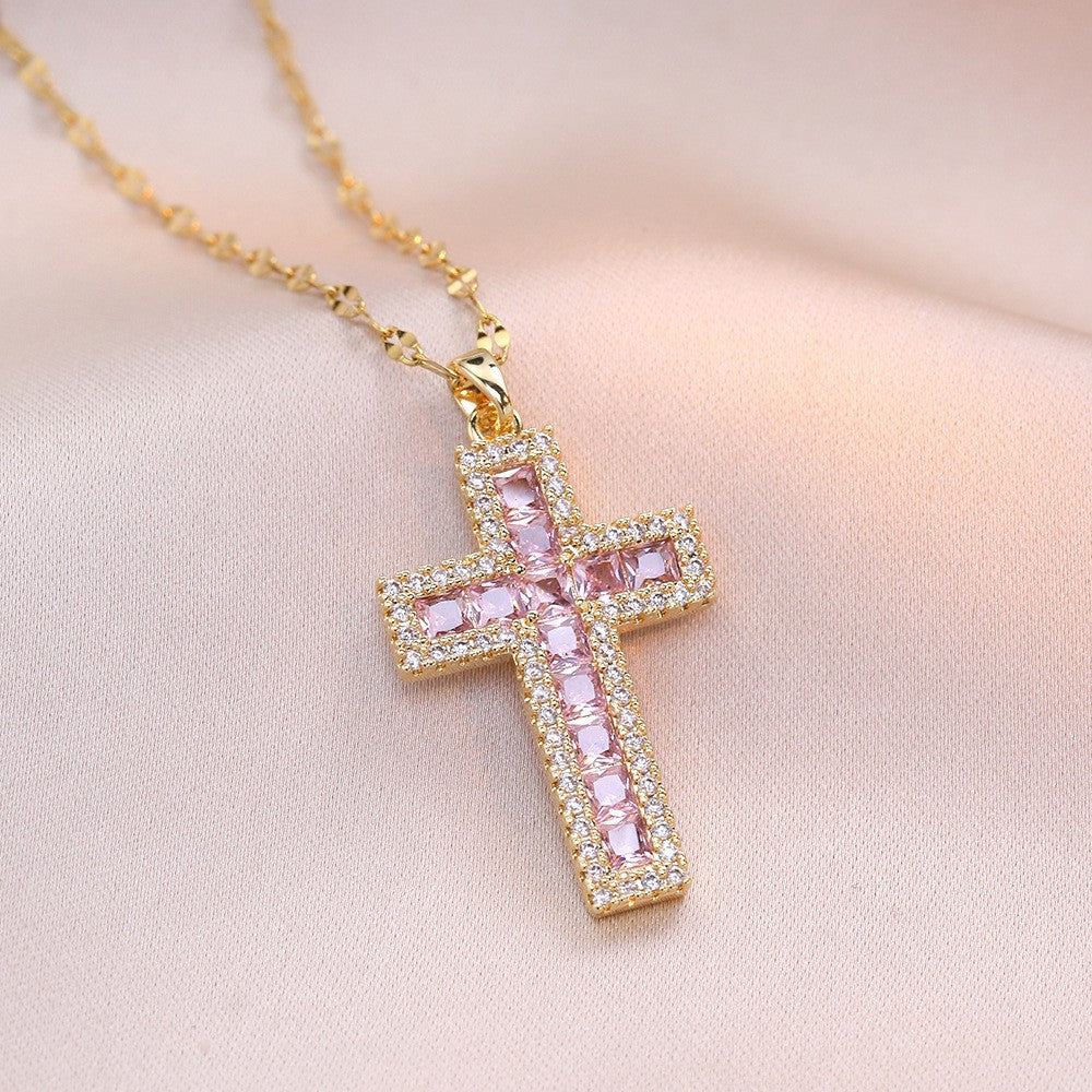 Cross Pendant Zircon Necklace for Women