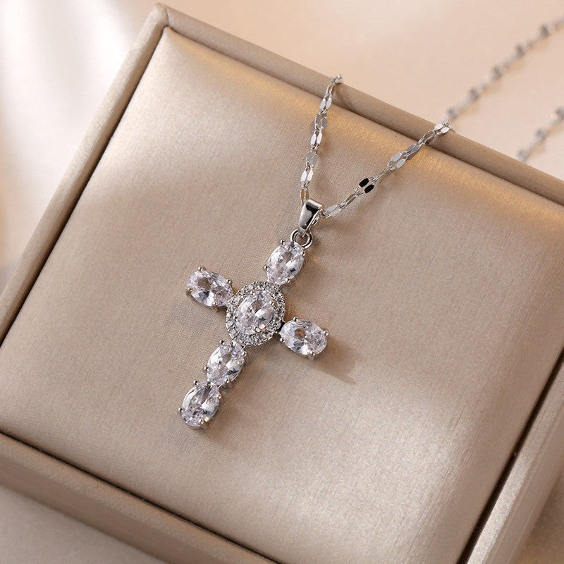 Cross Pendant Zircon Necklace for Women