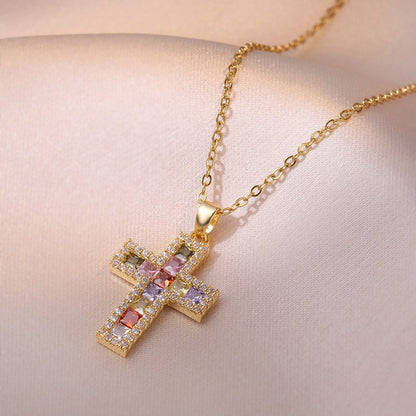 Cross Pendant Zircon Necklace for Women