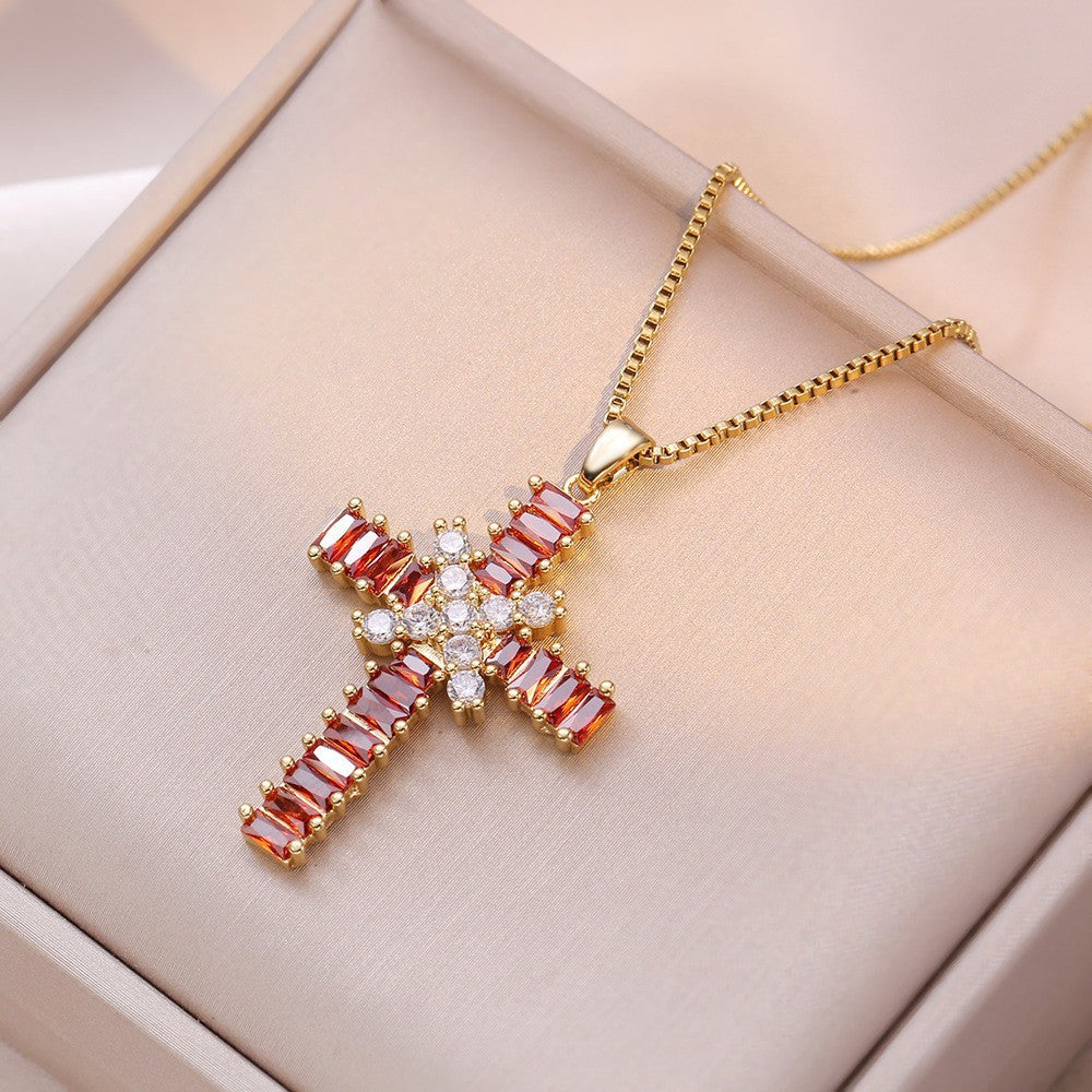 Cross Pendant Zircon Necklace for Women