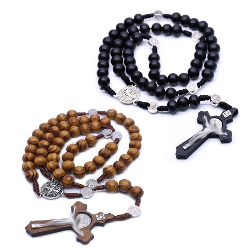 Cross-shaped brown necklace