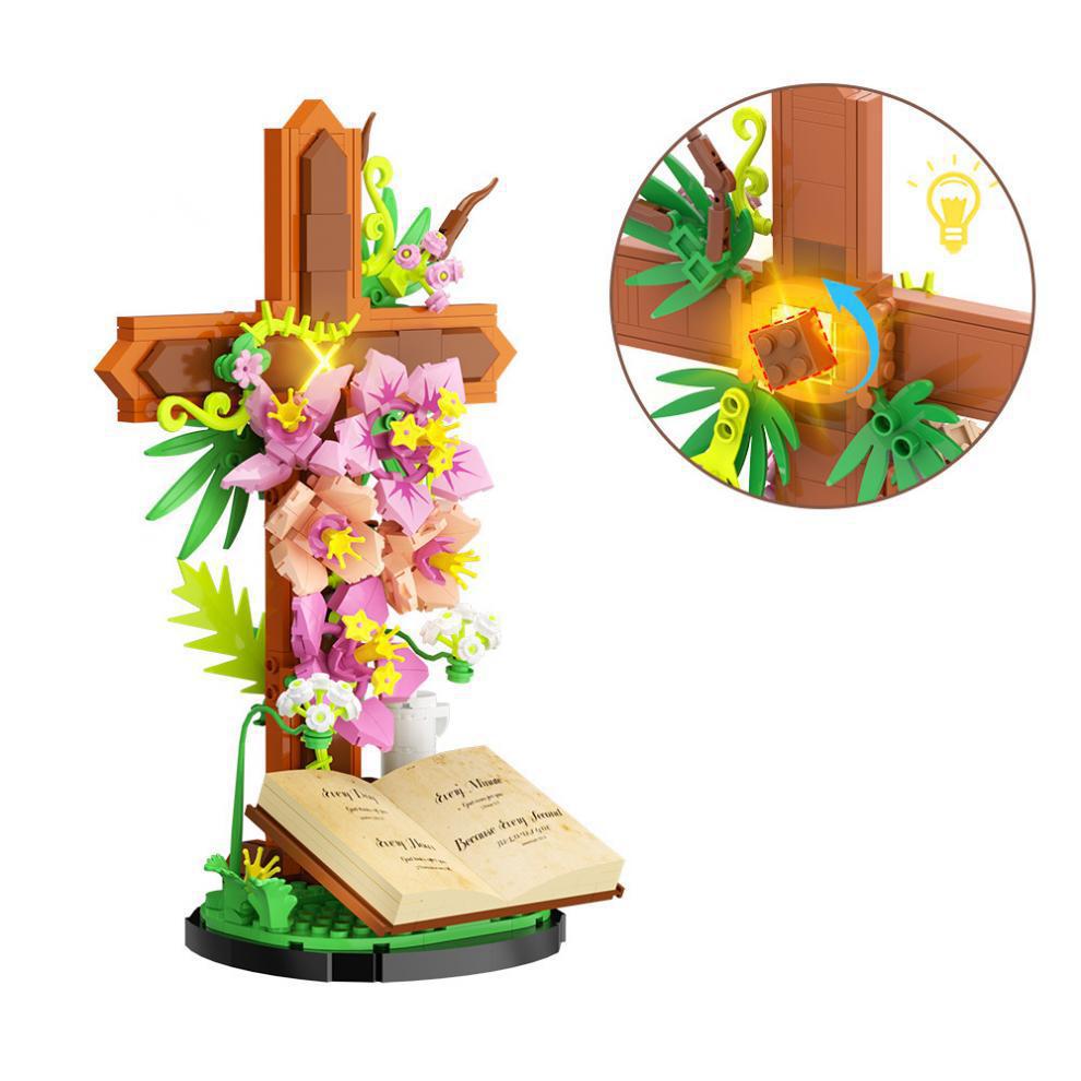 Cross-shaped flower building block toy decoration model