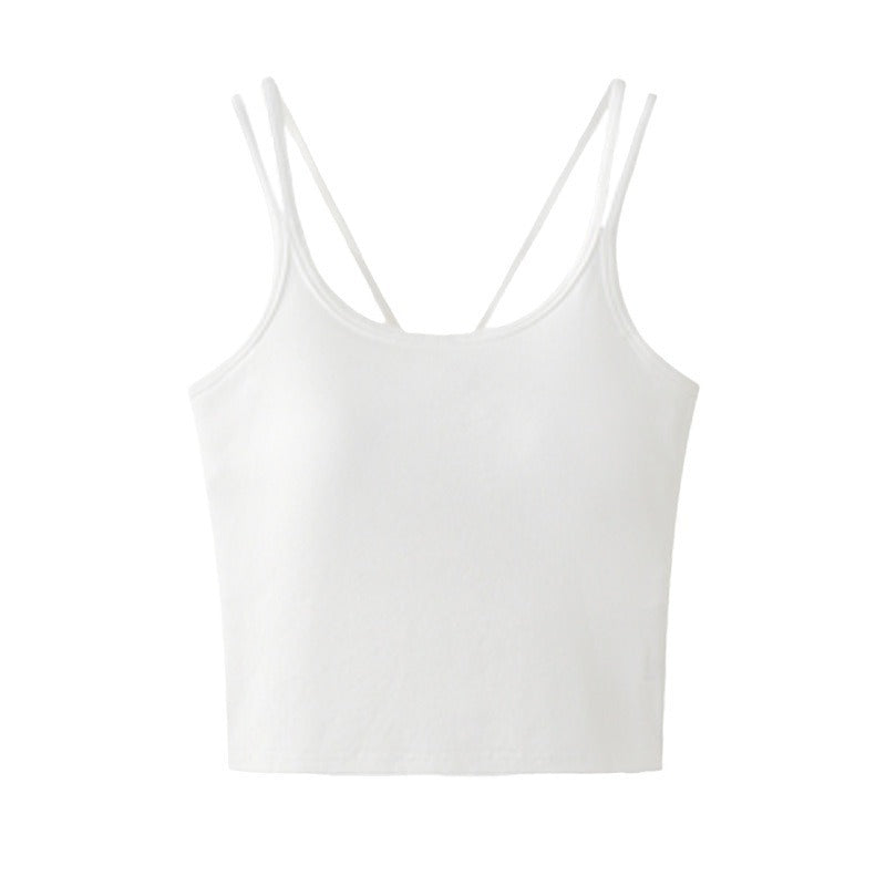 Cross-Strap Backless Tank Top with Chest Pads