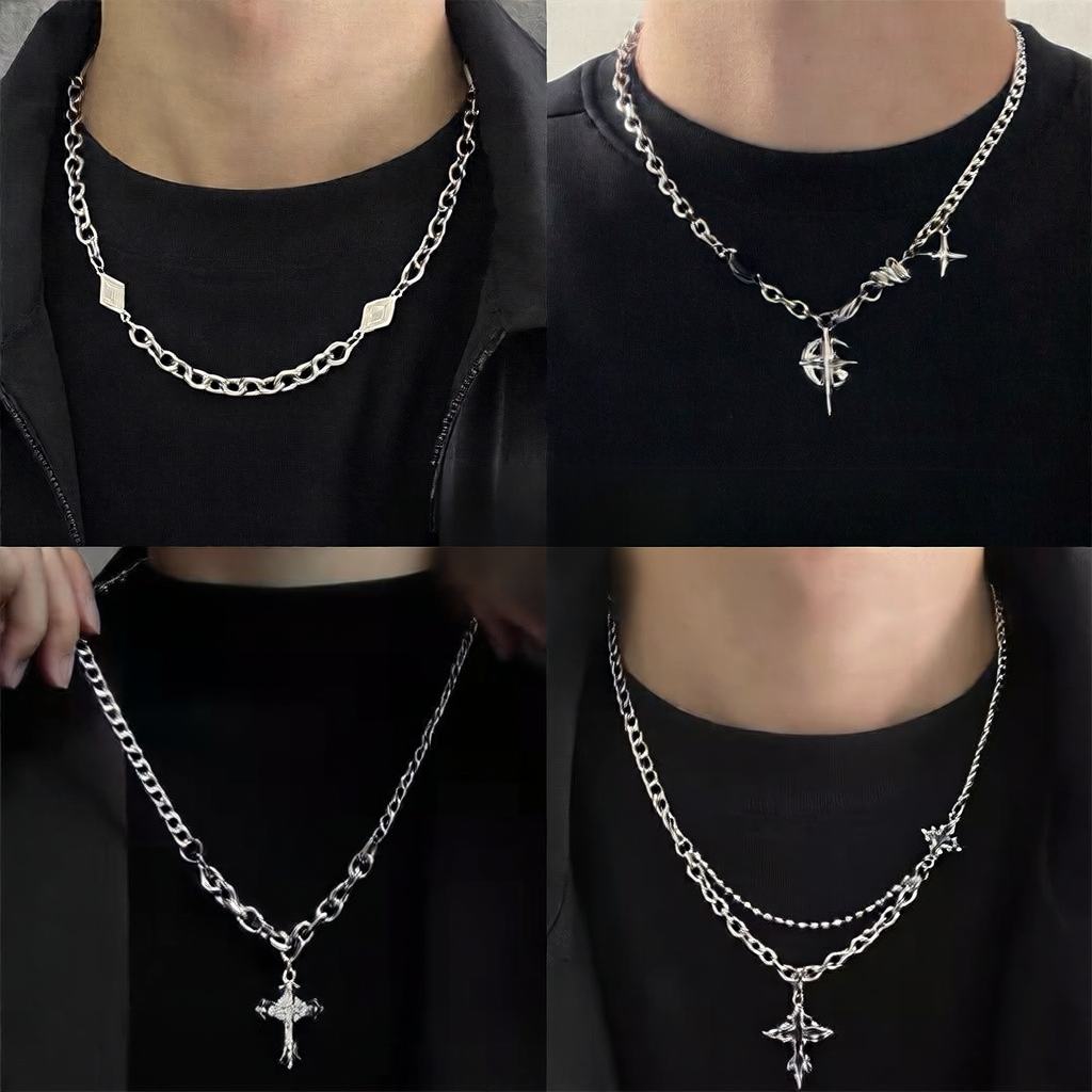 Cross Titanium Steel Cuban Chain Necklace