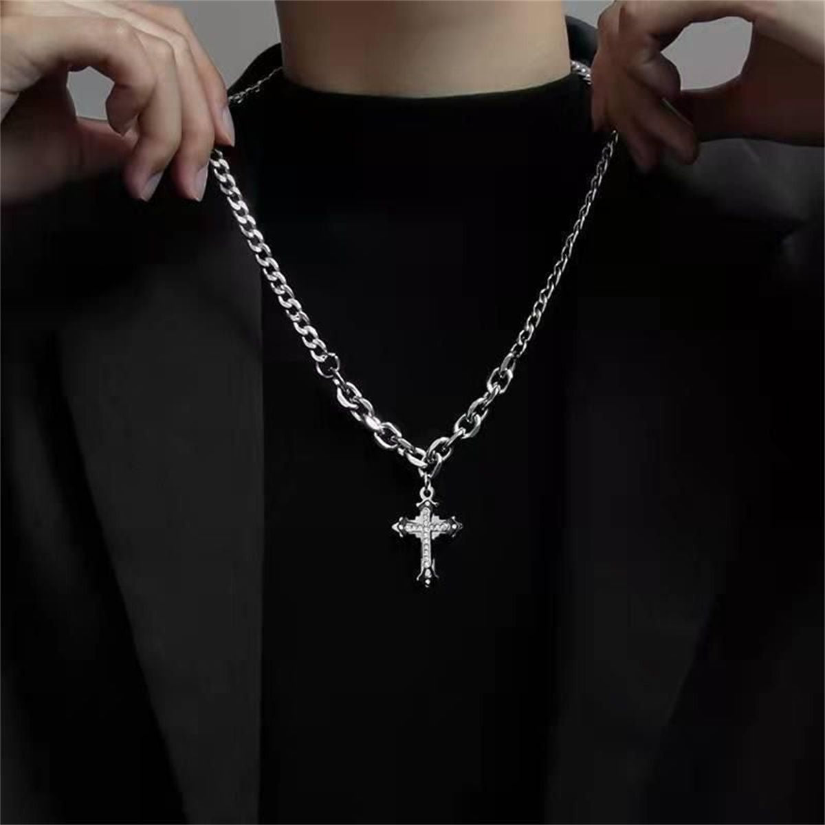 Cross Titanium Steel Cuban Chain Necklace