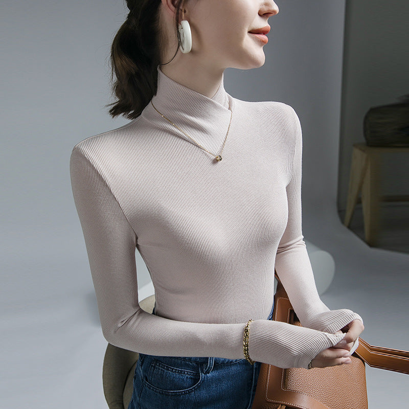 Cross Turtleneck Long-Sleeved Slim Bottoming Shirt