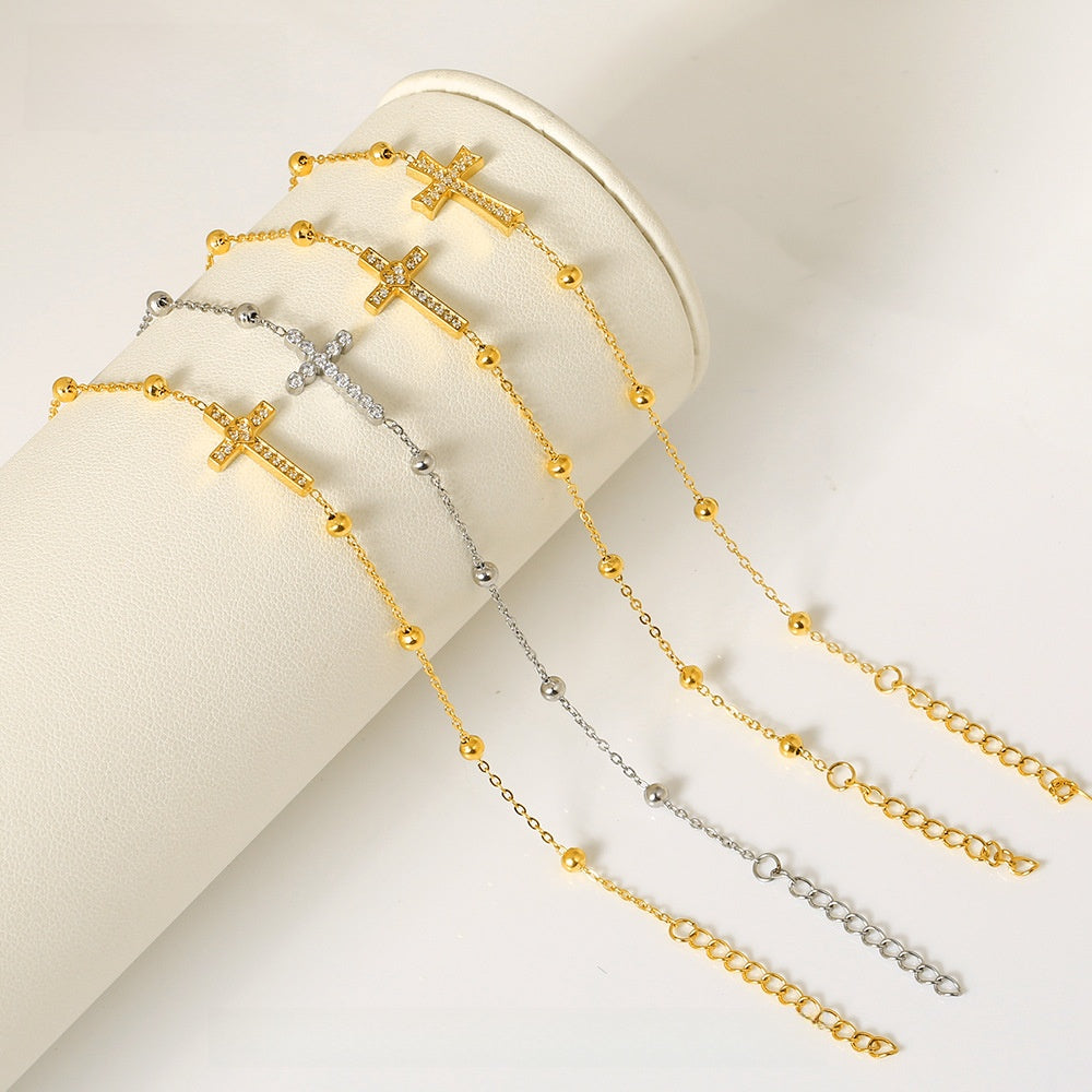 Cross Zircon Bead Bracelet
