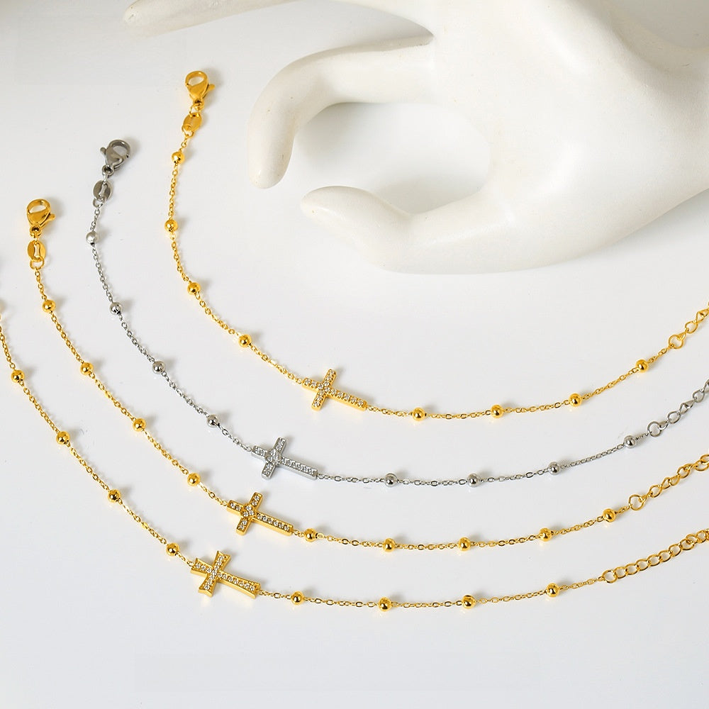 Cross Zircon Bead Bracelet