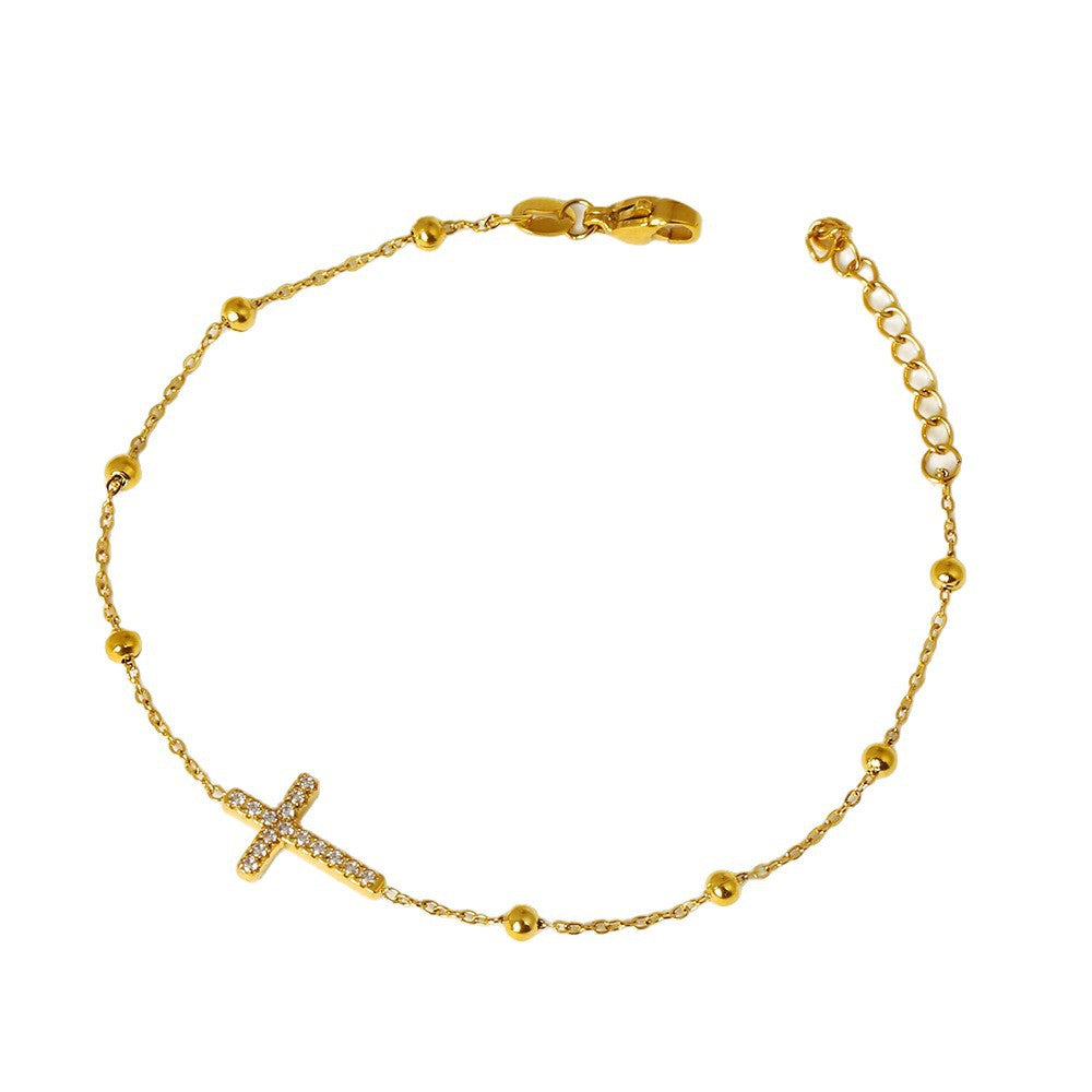 Cross Zircon Bead Bracelet