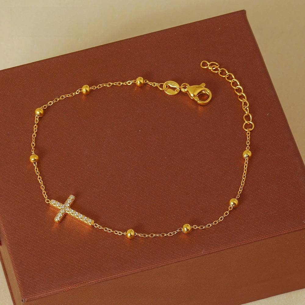 Cross Zircon Bead Bracelet