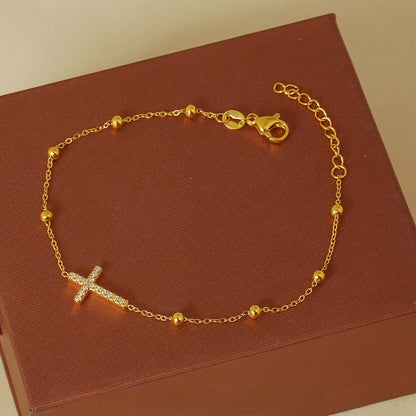 Cross Zircon Bead Bracelet