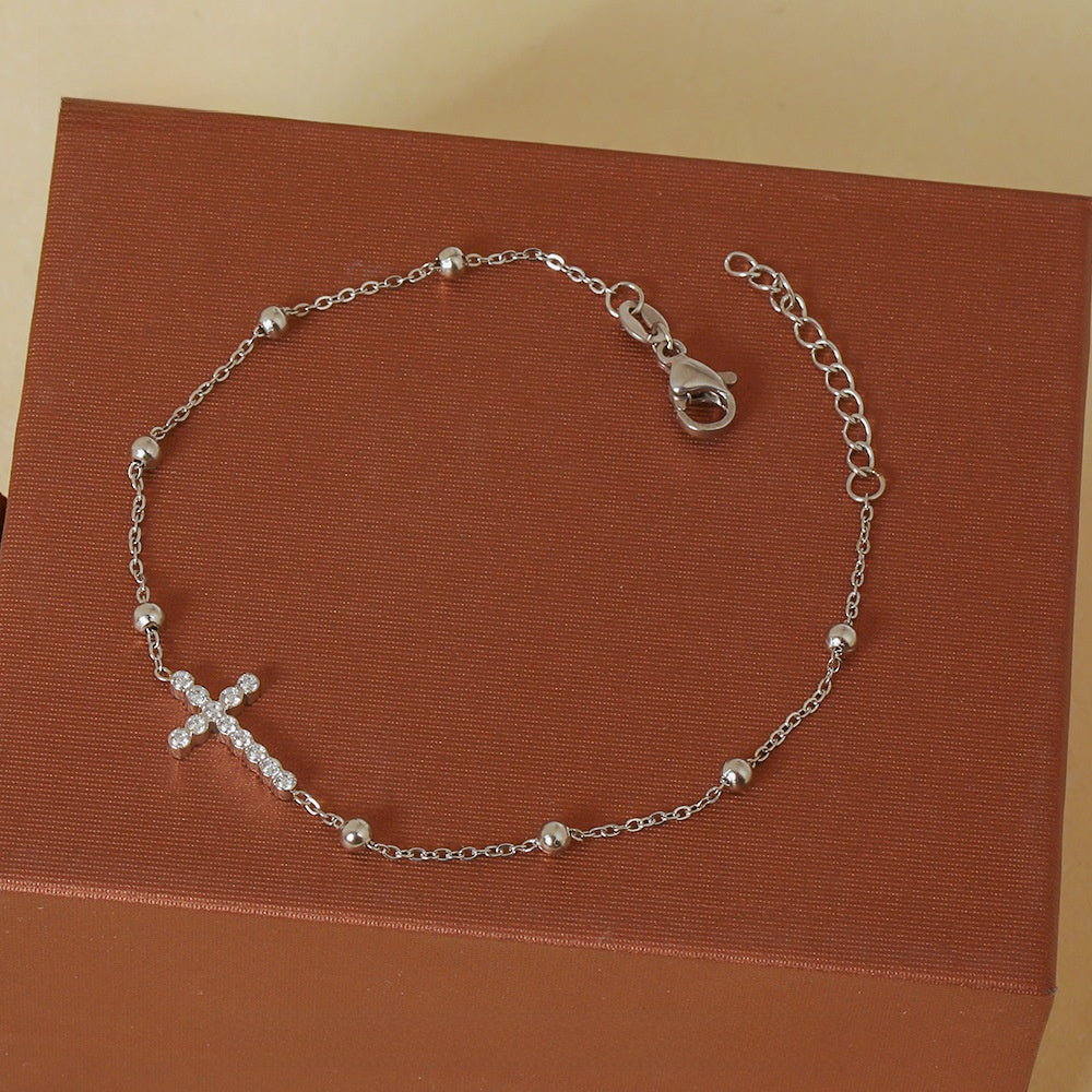 Cross Zircon Bead Bracelet