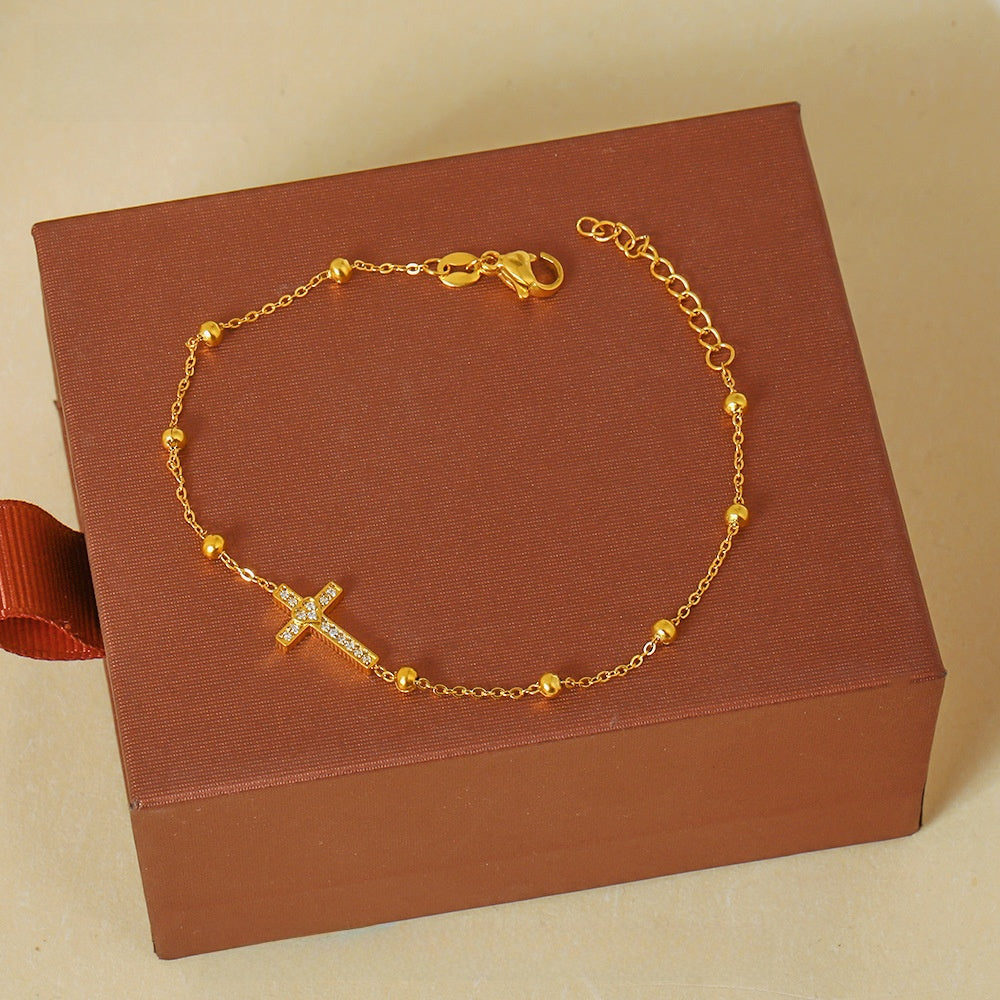 Cross Zircon Bead Bracelet