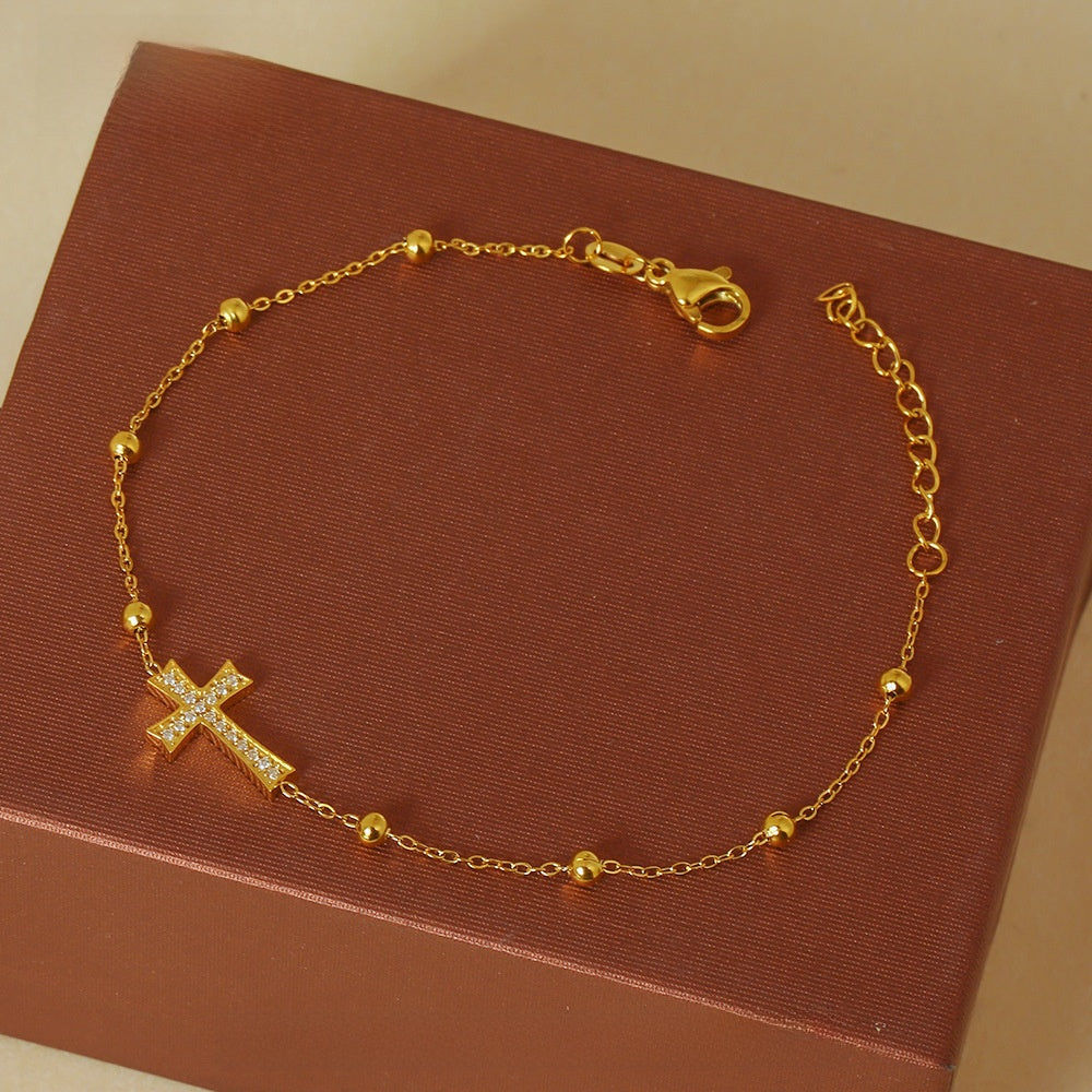 Cross Zircon Bead Bracelet