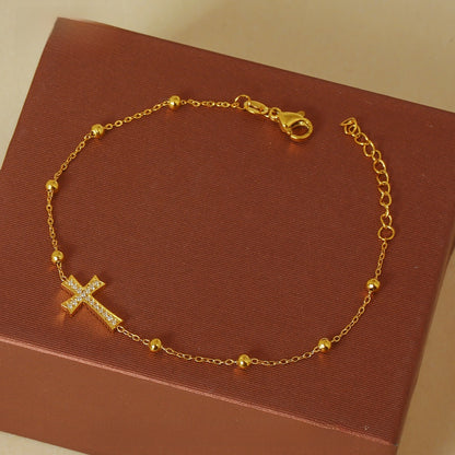 Cross Zircon Bead Bracelet