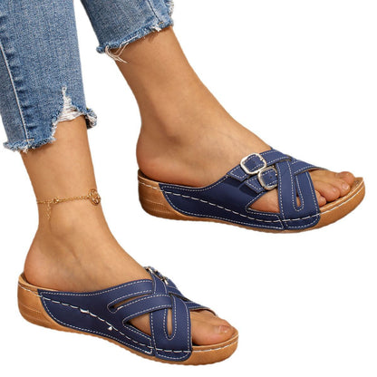 Crossed Striped Casual Slippers