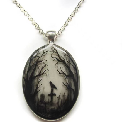 crow oval pendant necklace
