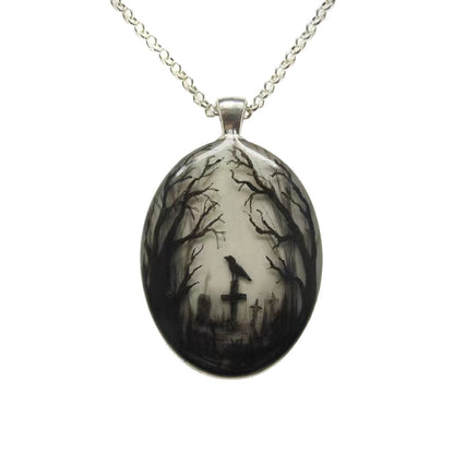 crow oval pendant necklace