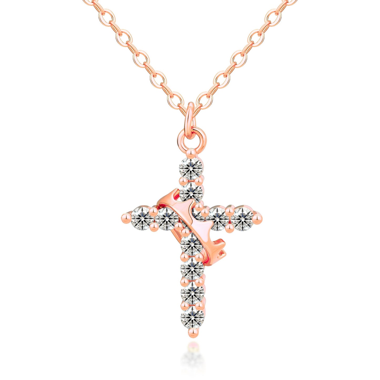 Crown Cross Necklace Zircon Electroplated Adjustable Chain