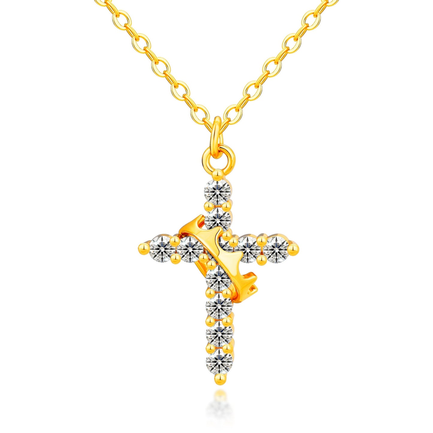 Crown Cross Necklace Zircon Electroplated Adjustable Chain