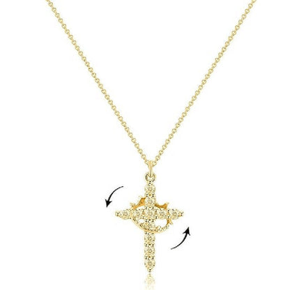 Crown Cross Pendant 925 Silver Necklace for Women
