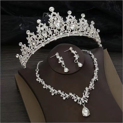 Crown Tiara Bridal Three-Piece Set with Necklace and Earrings