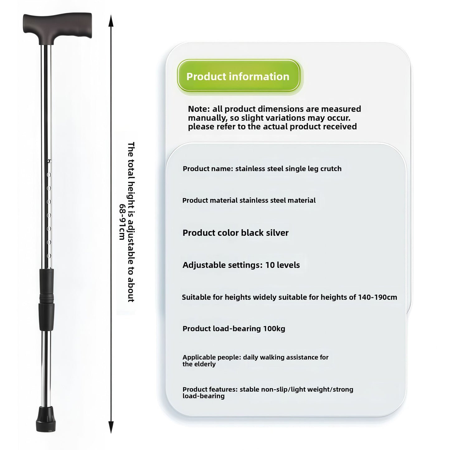 Crutches for the Elderly, Non-Slip Crutches, Thickened Stainless Steel Aluminum Alloy, Adjustable Telescopic Walking Sticks, Lightweight Hiking Sticks