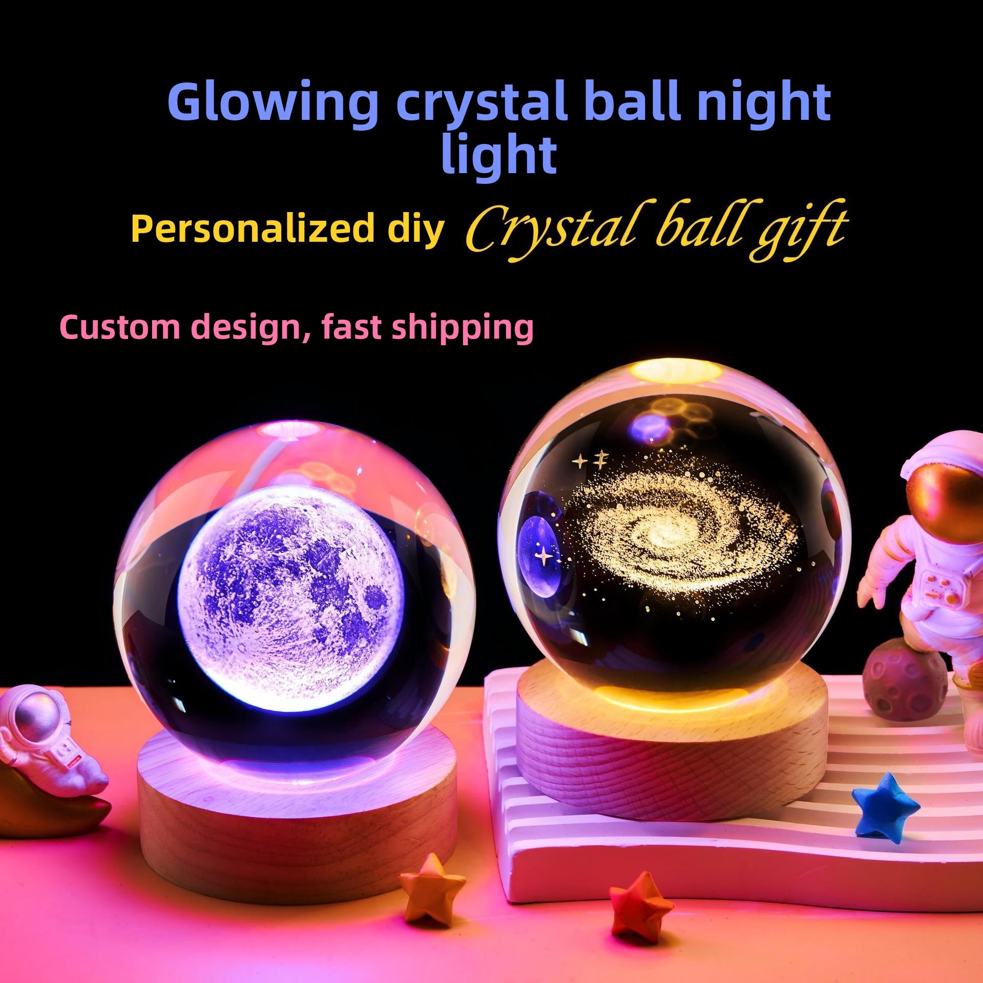 Crystal Ball Night Light with 3D Engraving and Luminous Base