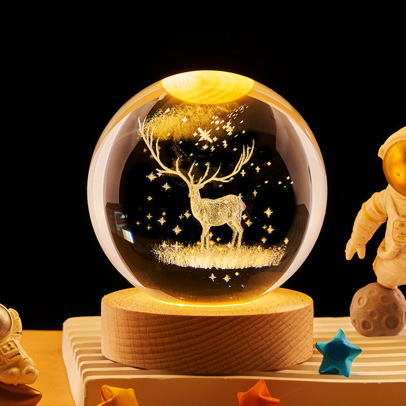 Crystal Ball Night Light with 3D Engraving and Luminous Base