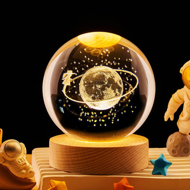 Crystal Ball Night Light with 3D Engraving and Luminous Base