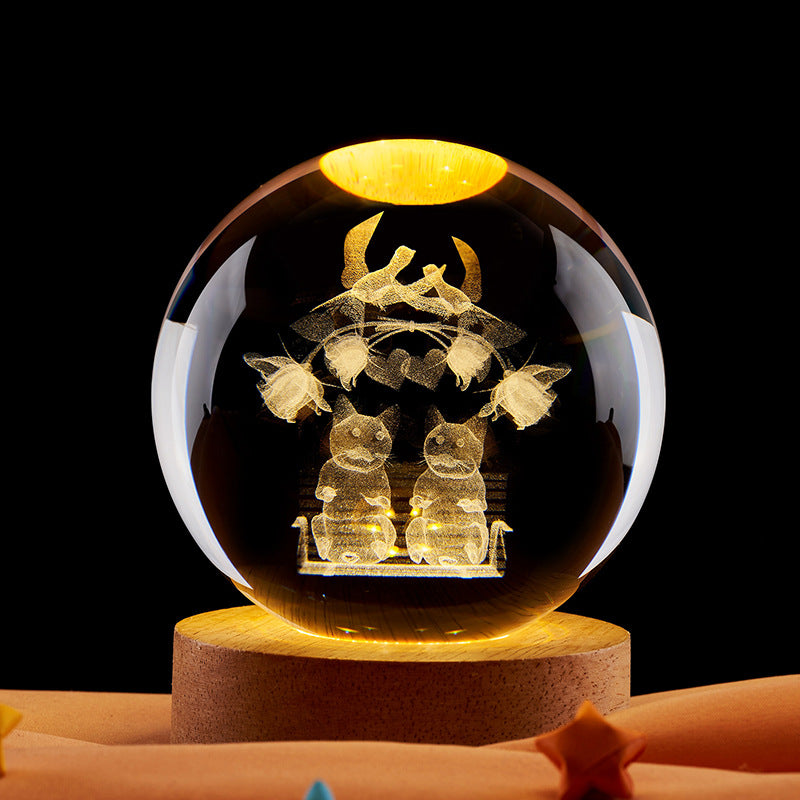 Crystal Ball Night Light with 3D Laser Carving