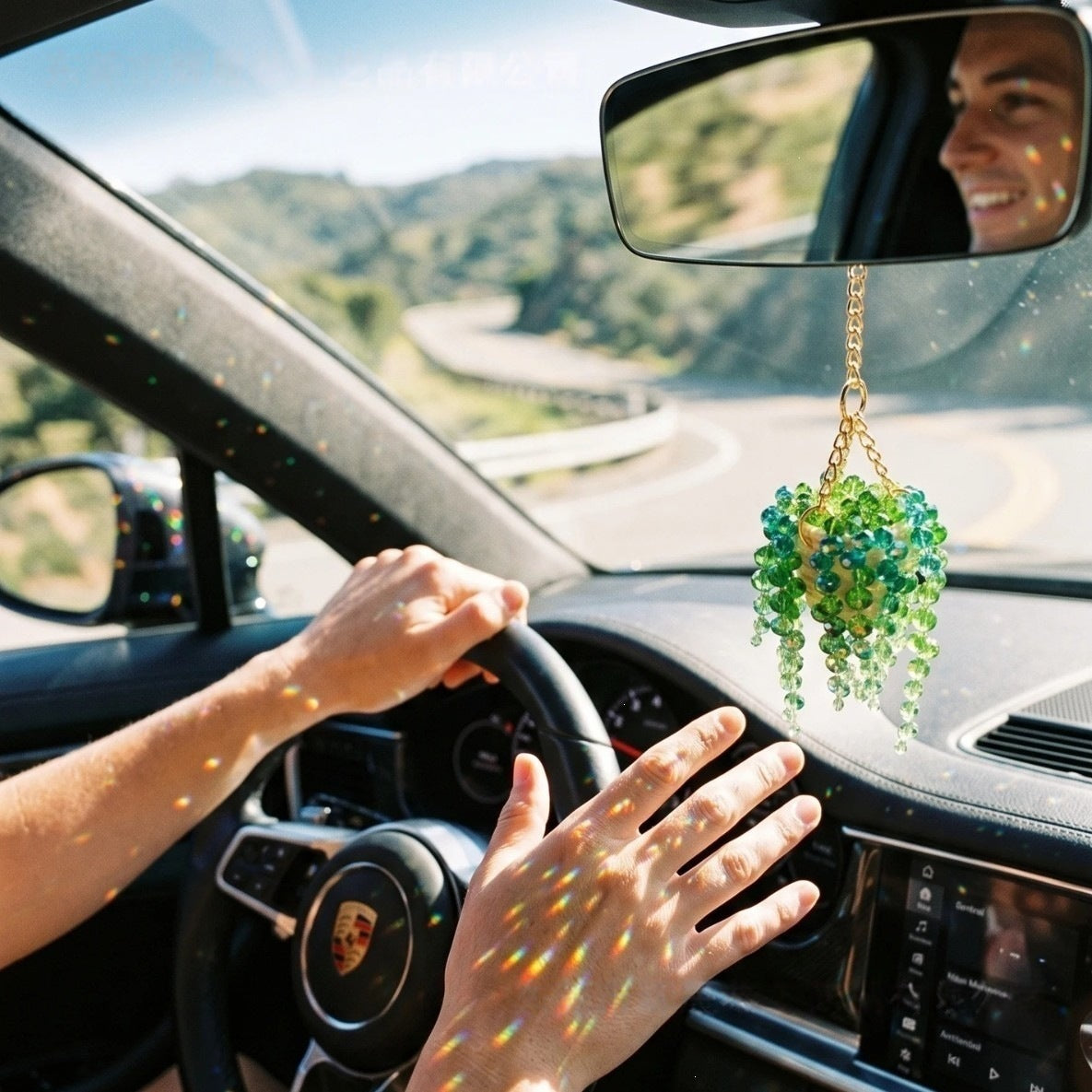 Crystal Bead Hanging Basket Car Mirror Decoration