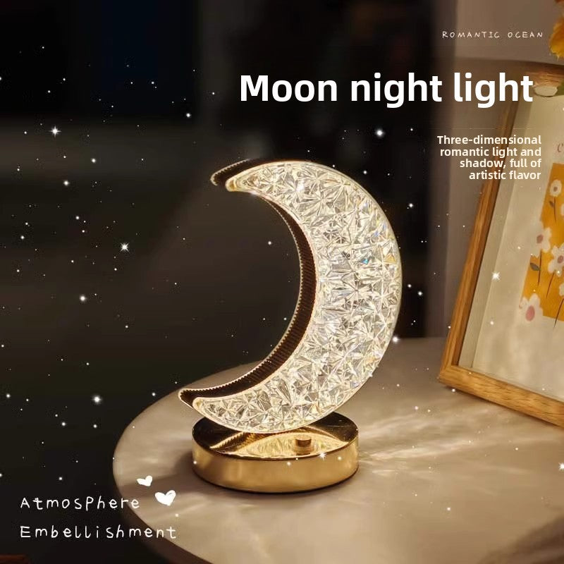 Crystal Moon Table Lamp with USB Charging