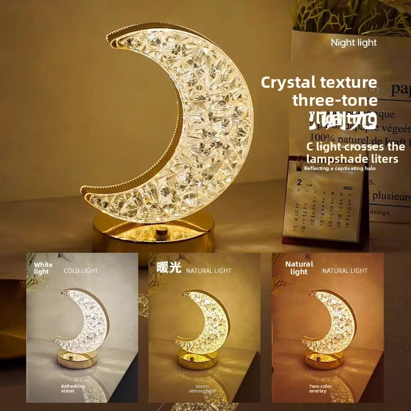 Crystal Moon Table Lamp with USB Charging