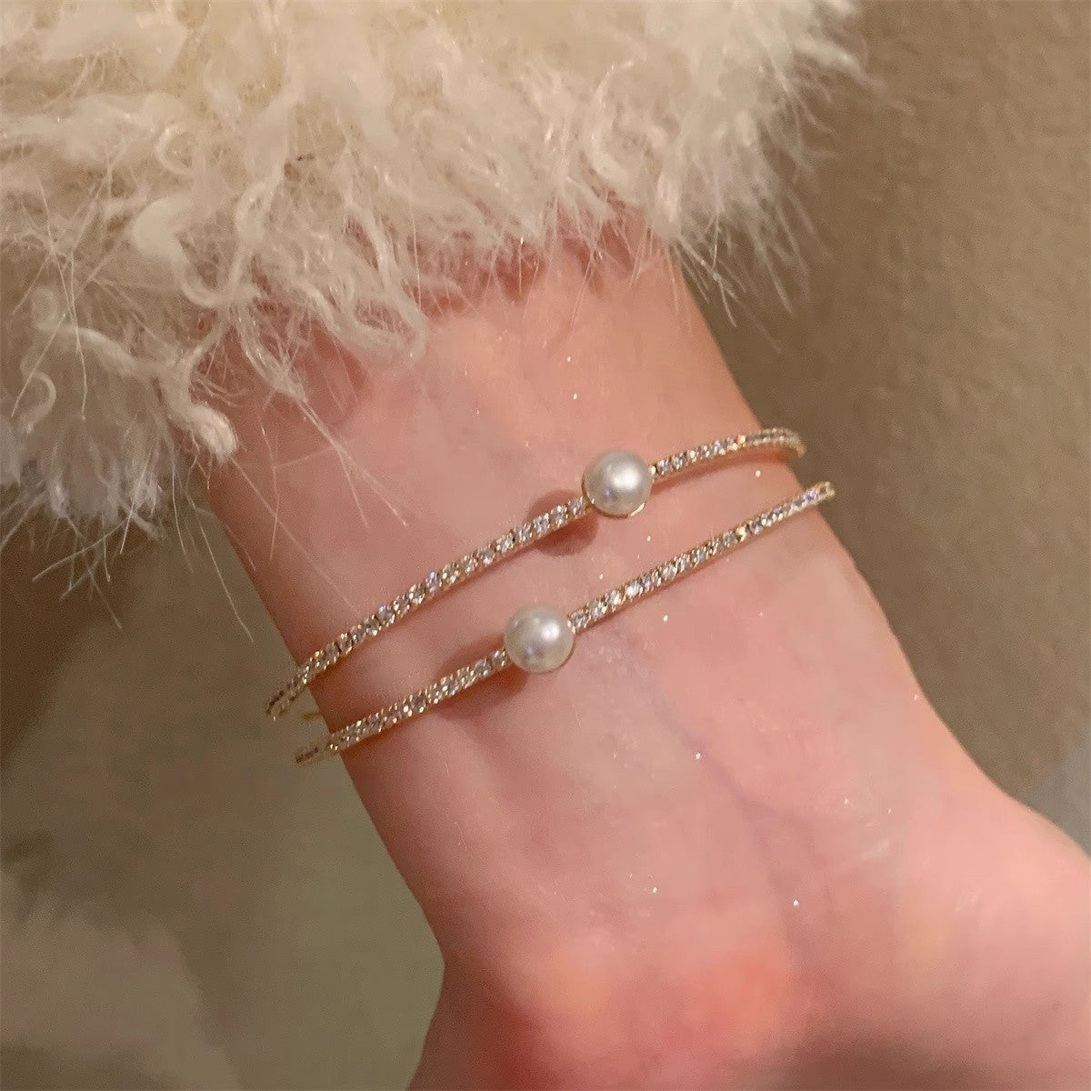 Crystal Pearl Couple Bracelet