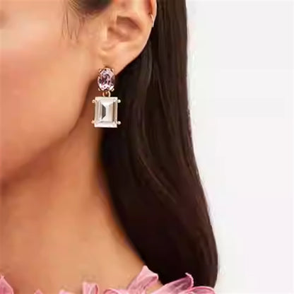 Crystal silver needle earrings