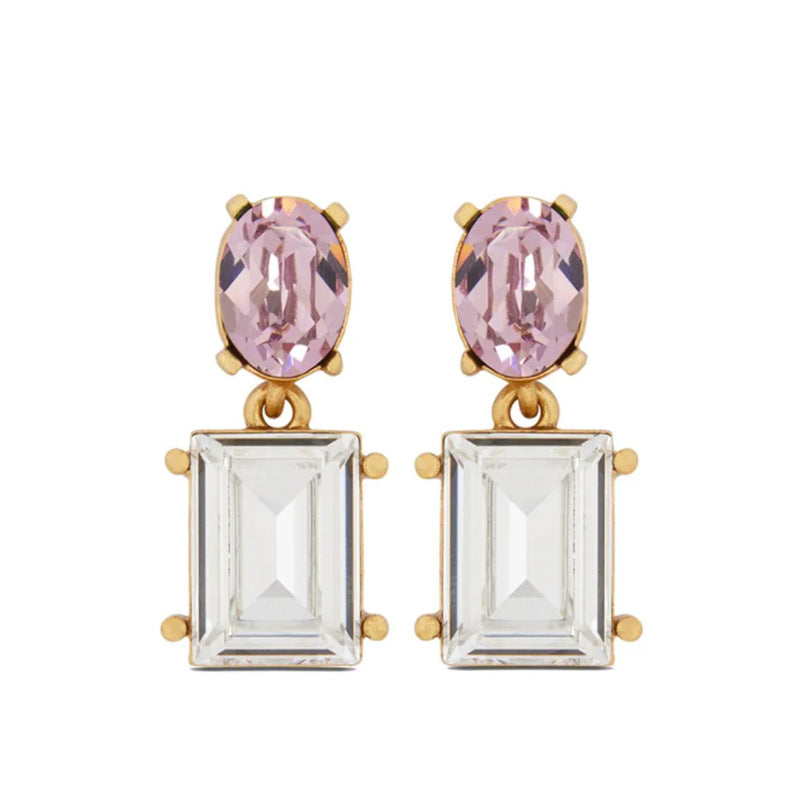Crystal silver needle earrings