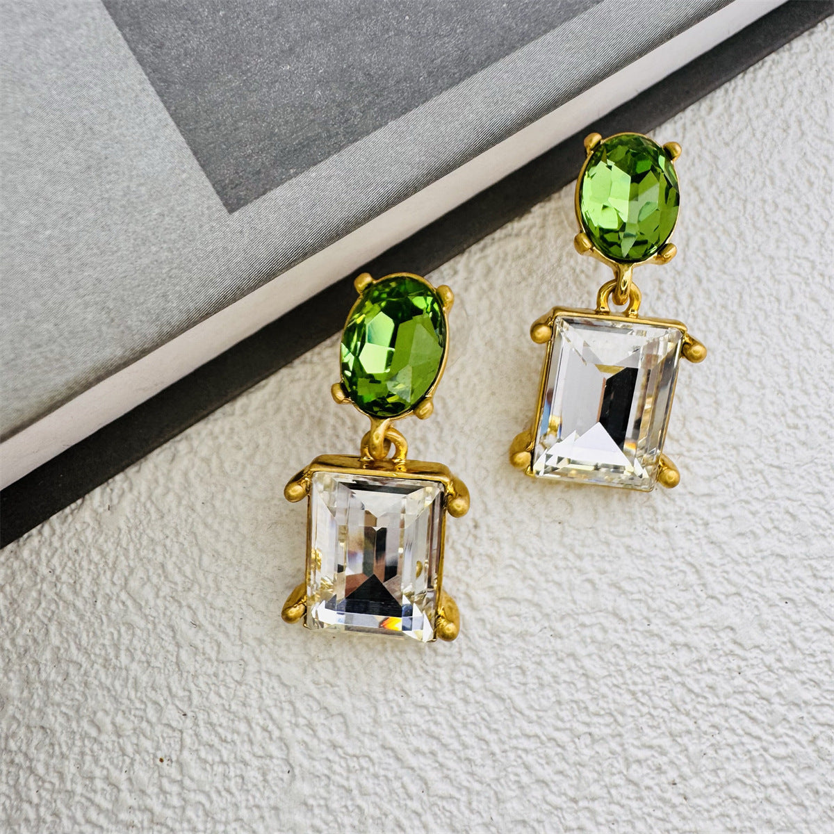 Crystal silver needle earrings