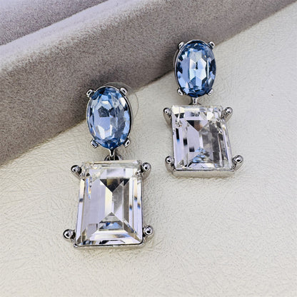 Crystal silver needle earrings