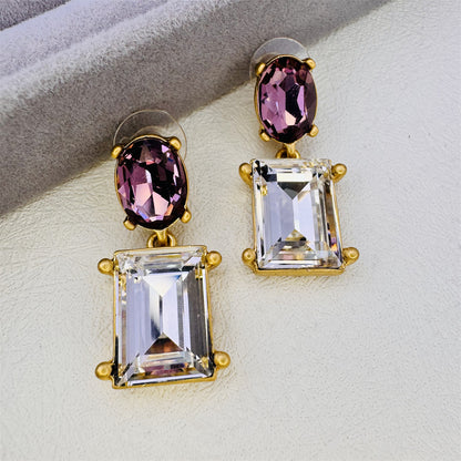 Crystal silver needle earrings