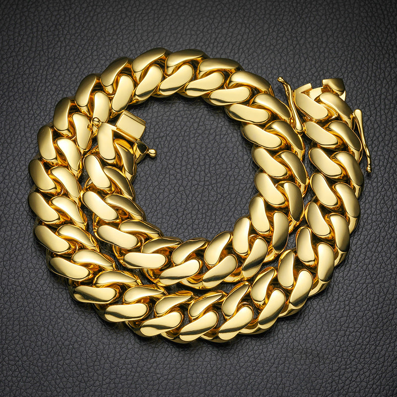 Cuban Chain Gold Plated Necklace with Butterfly Clasp