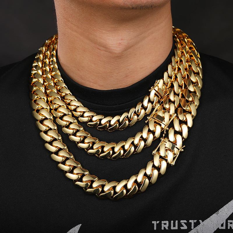 Cuban Chain Gold Plated Necklace with Butterfly Clasp