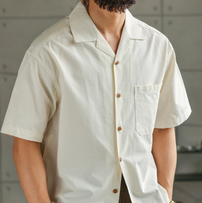 Cuban Collar Linen Blend Short Sleeve Shirt