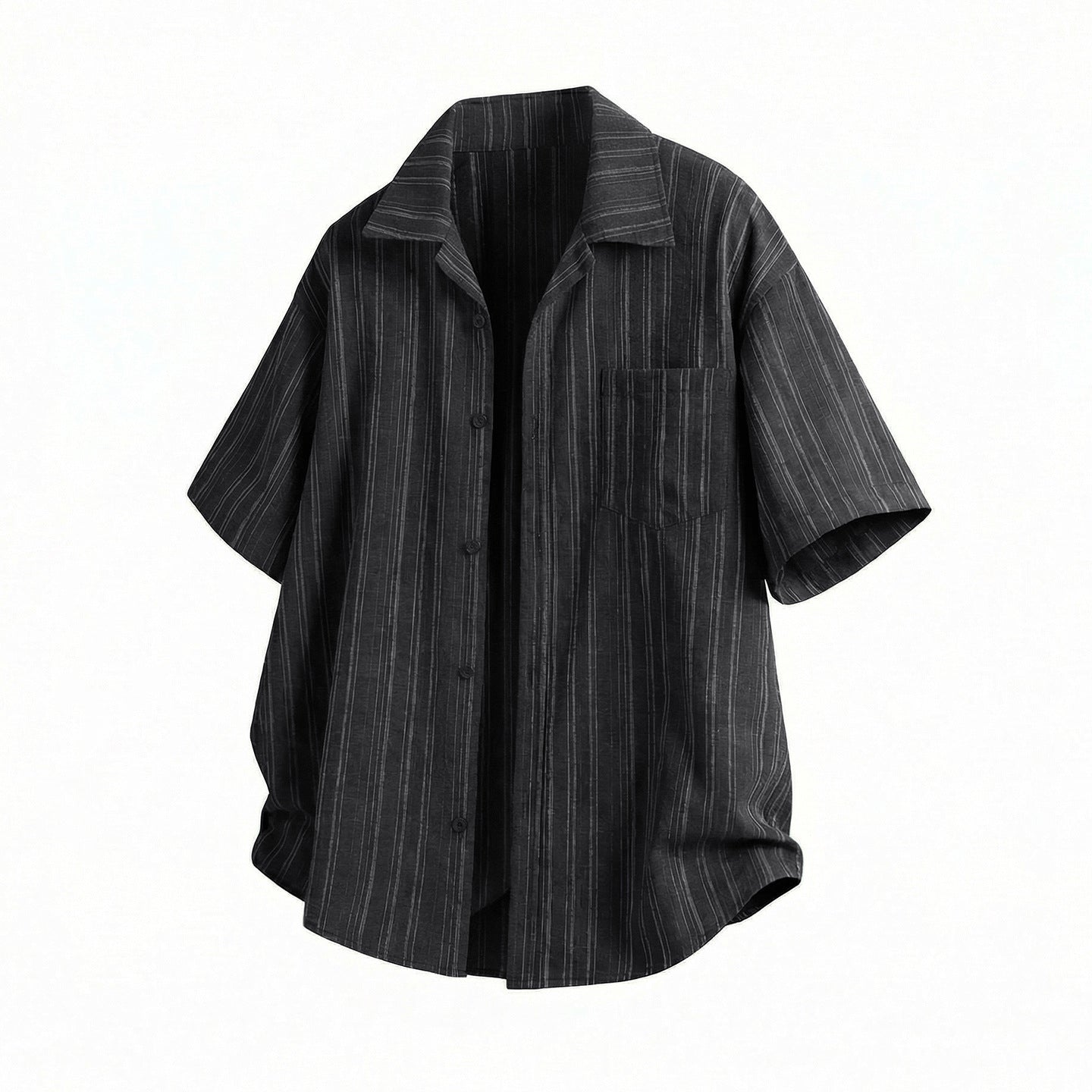 Cuban Collar Striped Casual Shirt