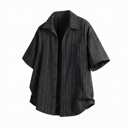 Cuban Collar Striped Casual Shirt
